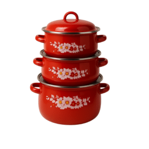 Lot de 5 casseroles  Rose Rouge  en émail