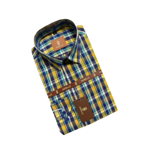 Chemise carreaux GIOIELLO - jaune bleu foncé