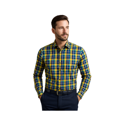 Chemise carreaux GIOIELLO - jaune bleu foncé – Image 3