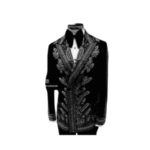 Costume croisé de cérémonie noire ornée de broderies