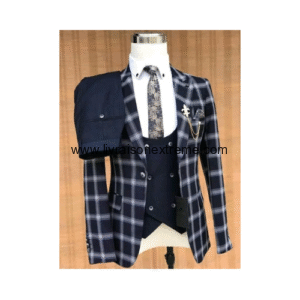 Costume 3 pièces avec motif à carreaux - bleu marine