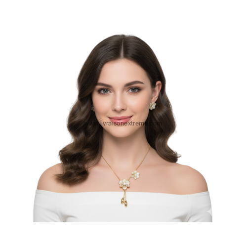 Ensemble collier et boucles d'oreilles à motif floral – Image 2