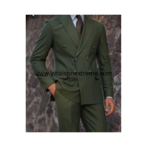 Costume Croisé 2 pièces revers à cran aigu  - Vert