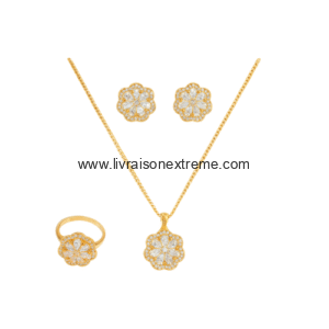 Ensemble de bijoux à motif floral -  cristaux scintillants