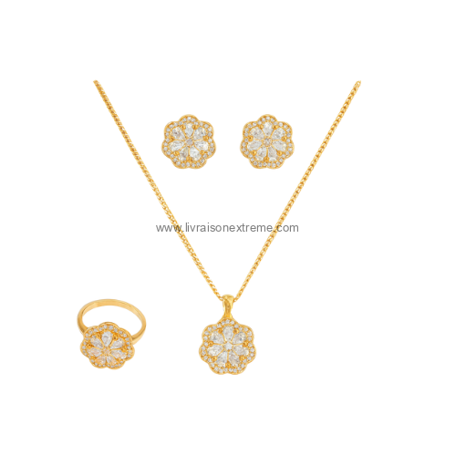 Ensemble de bijoux à motif floral - cristaux scintillants