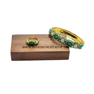 Ensemble bracelet et bague motif fleurs émaillées
