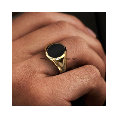 Bague Chevalière à pierre noire – Image 2