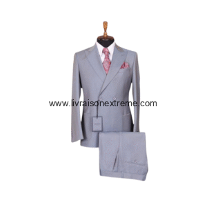 Costume croisé 2 pièces poche passepoilée - Gris