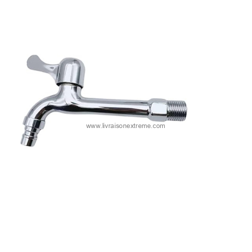 Robinet mural en laiton chromé – Sortie cannelée