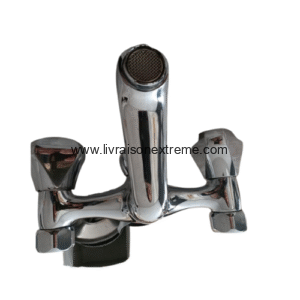 Robinet Mélangeur Bain – Double poignées, bec frontal, finition chromée