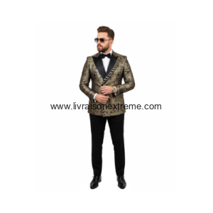 Costume croisé de cérémonie 2 Pièces. - motif texturé doré et noir