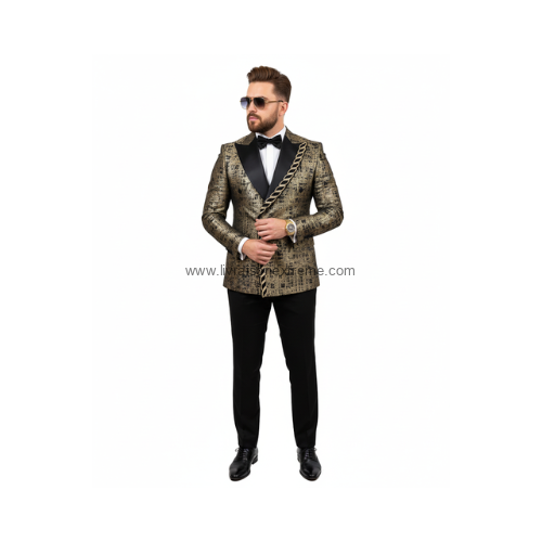 Costume croisé de cérémonie 2 Pièces. - motif texturé doré et noir