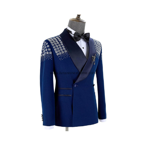 Smoking 2 Pièces Sophistiqué CT02 - Strass orné bleu – Image 2