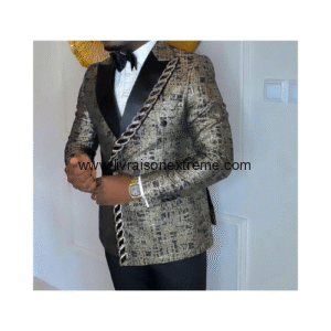 Costume croisé de cérémonie 2 Pièces. - motif texturé doré et noir