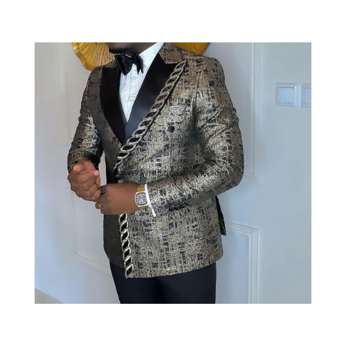 Costume croisé de cérémonie 2 Pièces. - motif texturé doré et noir – Image 2