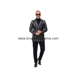 Costume à rayures 2 pièces gris et noir