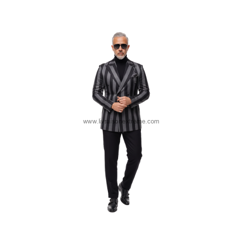 Costume à rayures 2 pièces gris et noir