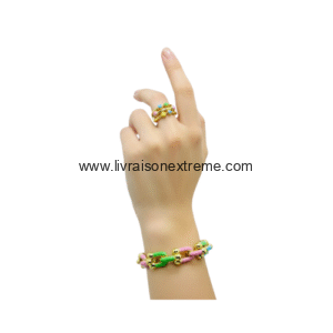 Ensemble bracelet et bague à émaillage pastel
