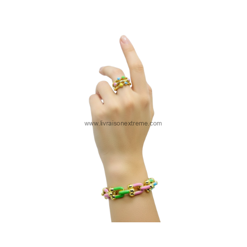Ensemble bracelet et bague à émaillage pastel – Image 2