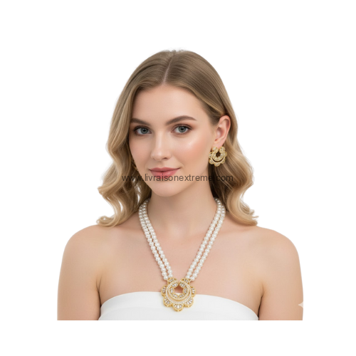 Ensemble collier et boucles d'oreilles en perles royale – Image 2