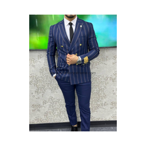 Costume croisé à rayures fines – Image 2