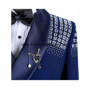 Smoking 2 Pièces Sophistiqué CT02 - Strass orné bleu