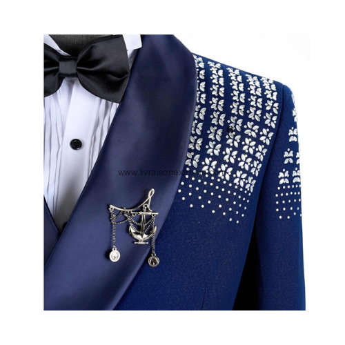 Smoking 2 Pièces Sophistiqué CT02 - Strass orné bleu – Image 3