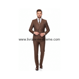 Costume croisé 2 pièces Revers à cran aigu marron