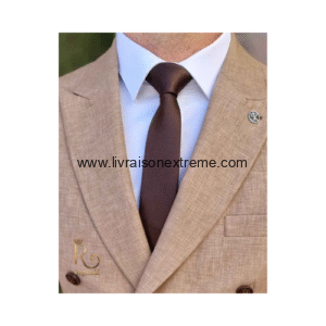 COSTUME CROISE 2 PIÈCE SABLE & CHOCOLAT – REVERS À POINTES