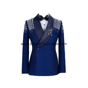Smoking 2 Pièces Sophistiqué CT02 - Strass orné bleu