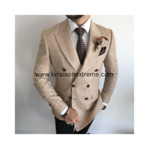 COSTUME CROISE 2 PIÈCE SABLE & CHOCOLAT – REVERS À POINTES