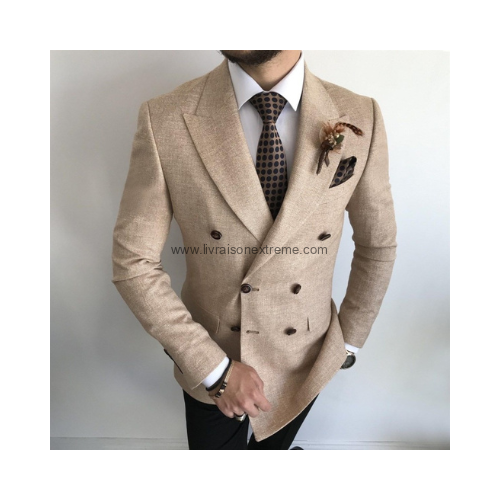 COSTUME CROISE 2 PIÈCE SABLE & CHOCOLAT – REVERS À POINTES – Image 3