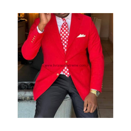 Costume croisé élégant 2 pièces moderne - rouge vif – Image 2