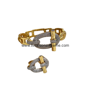Ensemble bracelet et bague en strass