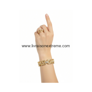 Ensemble bracelet et bague en maillons pavés