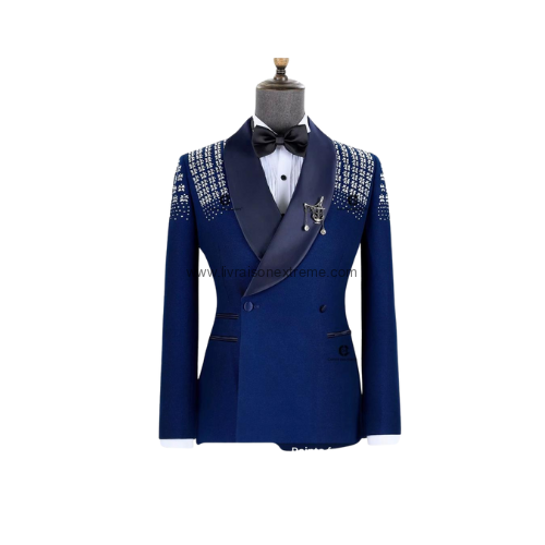Smoking 2 Pièces Sophistiqué CT02 - Strass orné bleu – Image 4