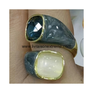 Bague ouverte marbrée à double pierre