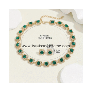 Ensemble boucles d'oreilles et collier - pierres vert