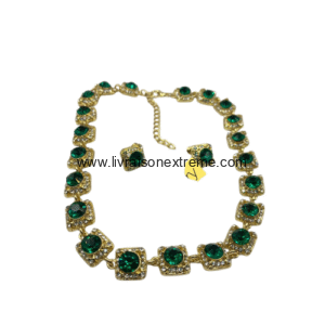 Ensemble boucles d'oreilles et collier - pierres vert