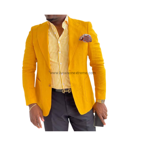 Costume croisé 2 Pièces blazer jaune moutarde