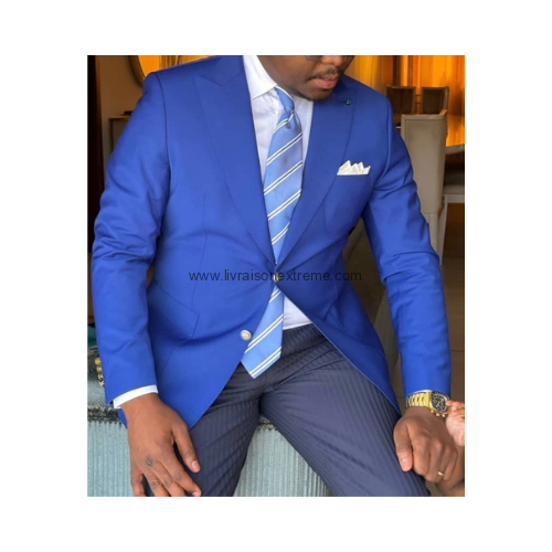 Costume croisé 2 pièces Revers à encoche bleu roi – Image 2
