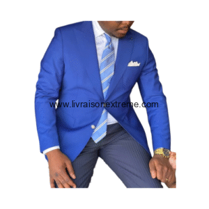 Costume croisé 2 pièces Revers à encoche bleu roi