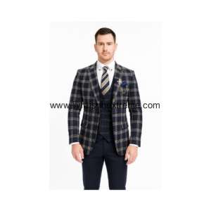 Costume 3 pièces à carreaux bleu blanc