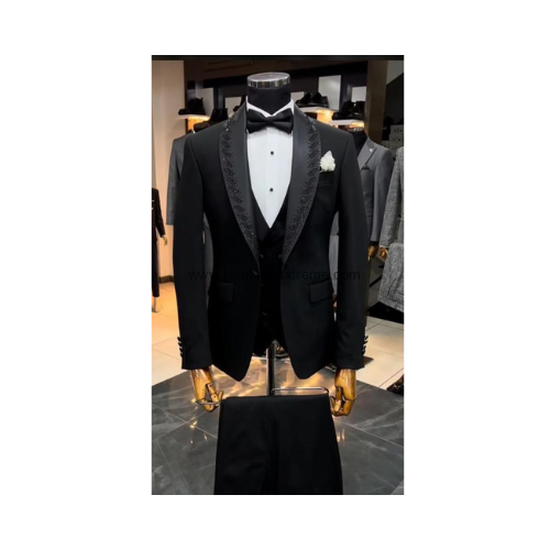 Costume croisé 3 pièces col châle brodé – Image 2