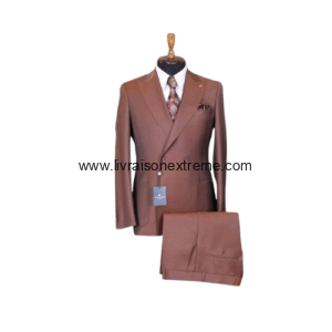 Costume croisé 2 pièces Revers à cran aigu marron