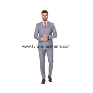Costume croisé 2 pièces poche passepoilée - Gris