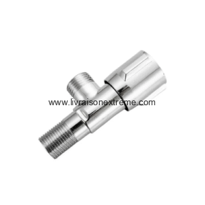 Vanne d’angle 3 voies – Chromée, 1/2’’ F → 2× 1/2’’ M