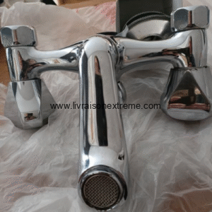 Robinet Mélangeur Bain – Double poignées, bec frontal, finition chromée