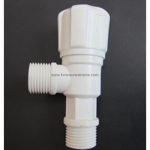 Vanne d’arrêt d’angle – Plastique blanc, 1/2’’ M → 1/2’’ M (87×52 mm) – Image 3