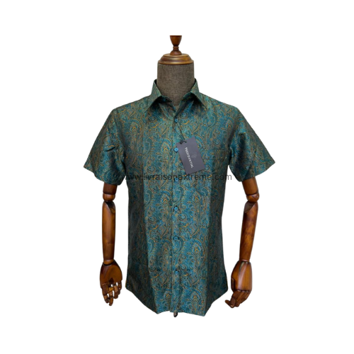 Chemise Présidentielle manches courtes – Baroque or sur vert émeraude